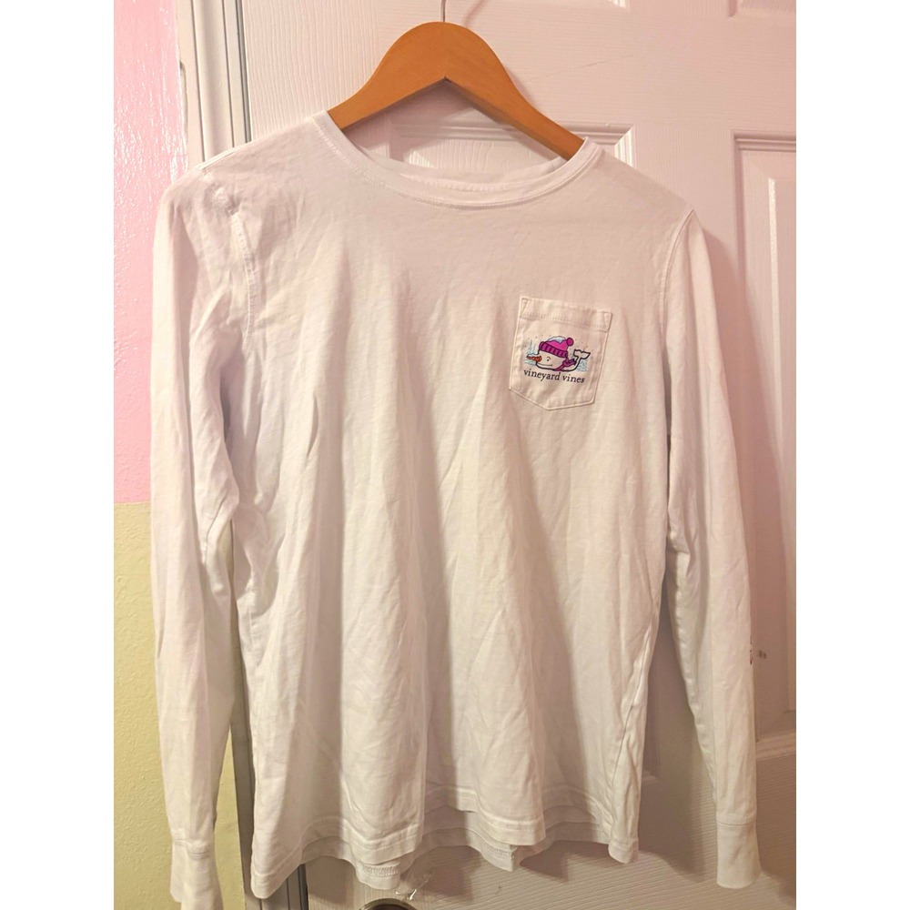Vineyard Vines Women's S White Long Sleeve Crew Neck Pocket Whale Graphic Tee